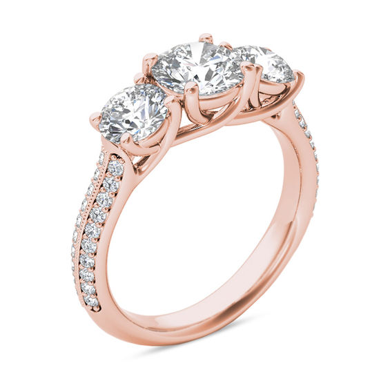2-1/5 CT. T.W. Diamond Three Stone Vintage-Style Engagement Ring in 14K Rose Gold 2-1/5 CT. T.W. Diamond Three Stone Vintage-Style Engagement Ring in 14K Rose Gold