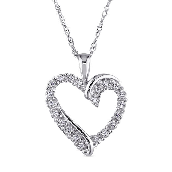 1/10 CT. T.w. Diamond Swirl Heart Pendant in 10K White Gold - 17"