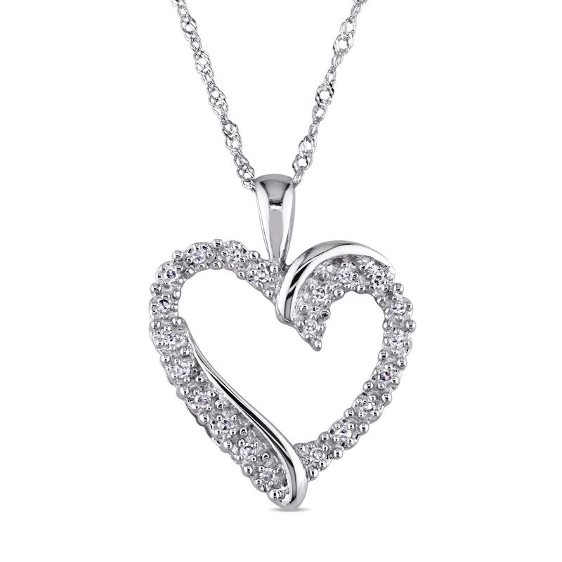 Main Image 1 of 1/10 CT. T.W. Diamond Swirl Heart Pendant in 10K White Gold - 17"