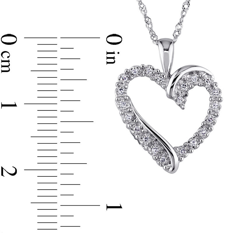 Main Image 3 of 1/10 CT. T.W. Diamond Swirl Heart Pendant in 10K White Gold - 17"