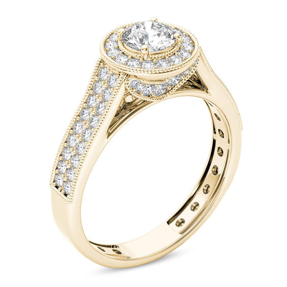 1 CT. T.W. Diamond Frame Vintage-Style Double Row Engagement Ring in 14K Gold 1 CT. T.W. Diamond Frame Vintage-Style Double Row Engagement Ring in 14K Gold
