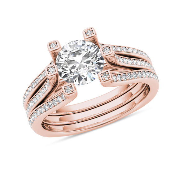 1-1/2 CT. T.W. Diamond Three Row Engagement Ring in 14K Rose Gold ...