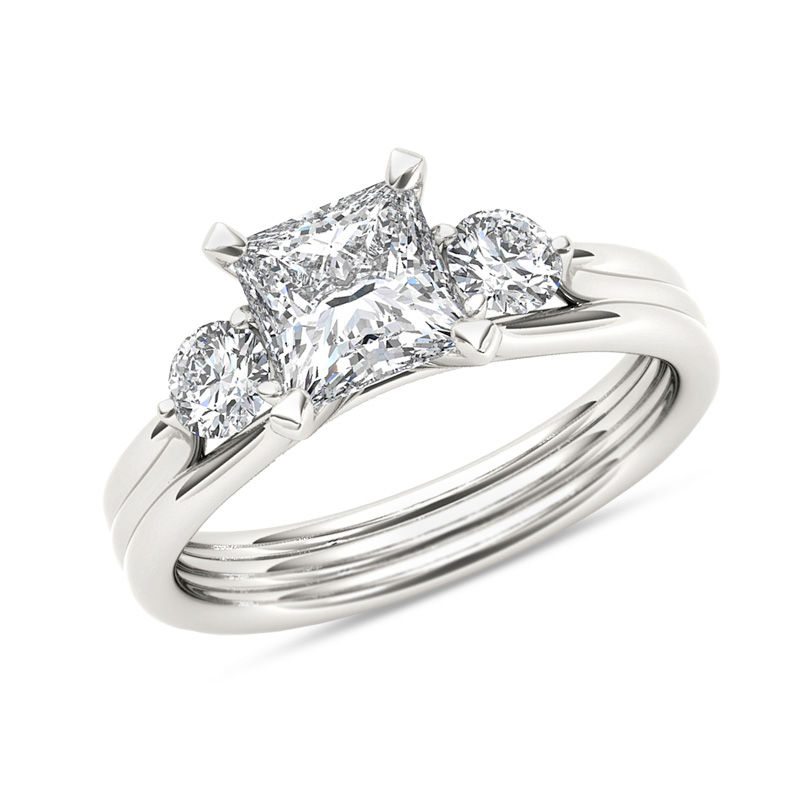 Main Image 1 of 1-1/2 CT. T.W. Princess-Cut Diamond Three Stone Engagement Ring in 14K White Gold