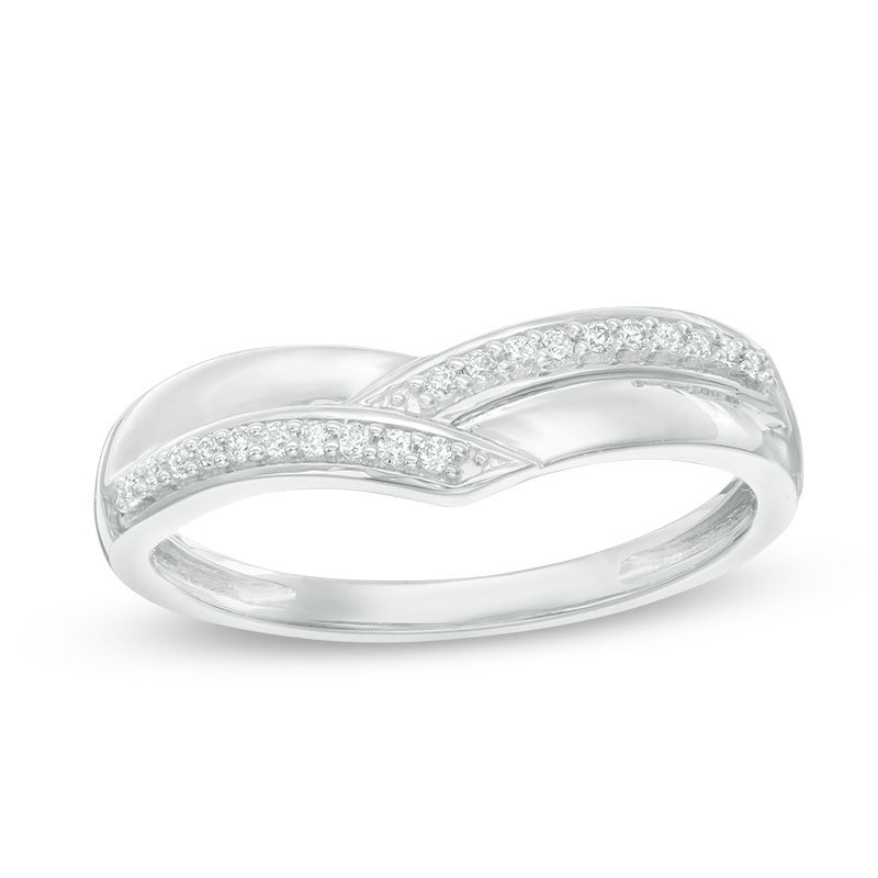 Main Image 1 of 1/10 CT. T.W. Diamond Contour Wedding Band in 10K White Gold