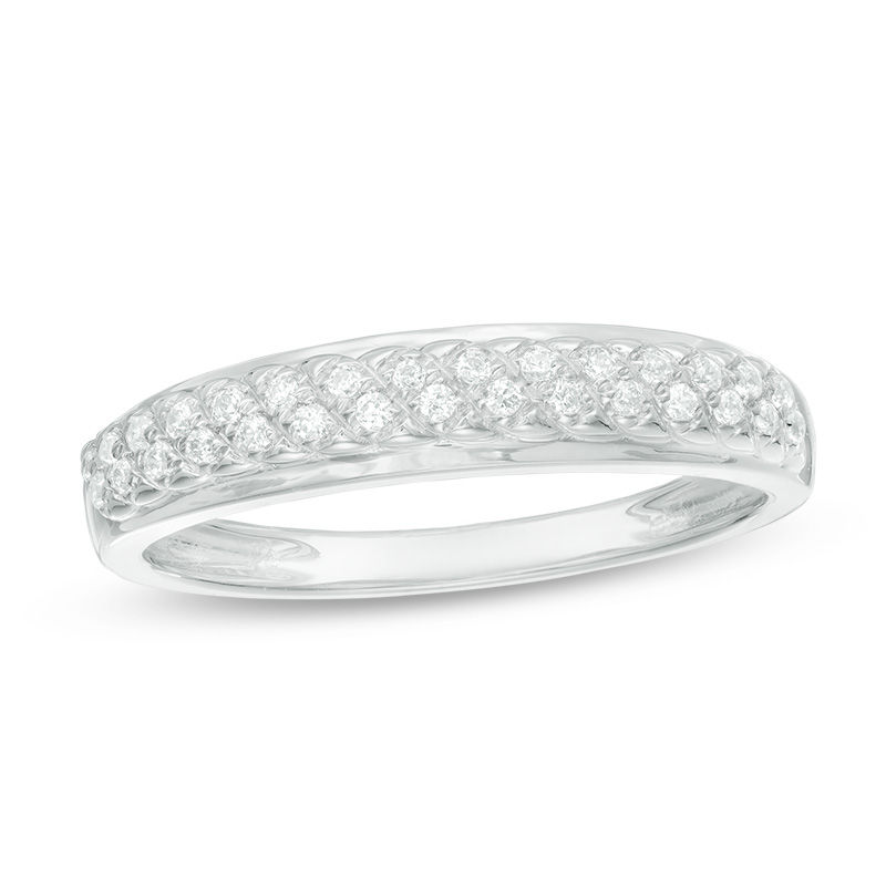 Main Image 1 of 1/8 CT. T.W. Diamond Lattice Wedding Band in 10K White Gold