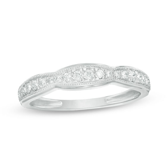 1/5 CT. T.w. Diamond Scallop Edge Vintage-Style Wedding Band in 10K White Gold