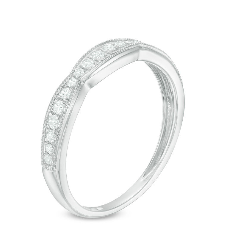 1/5 CT. T.W. Diamond Scallop Edge Vintage-Style Wedding Band in 10K White Gold