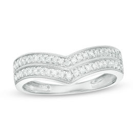 1/4 CT. T.W. Diamond Two Row Chevron Wedding Band in 10K White Gold