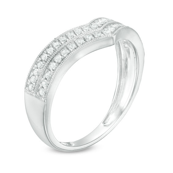1/4 CT. T.w. Diamond Two Row Chevron Wedding Band in 10K White Gold
