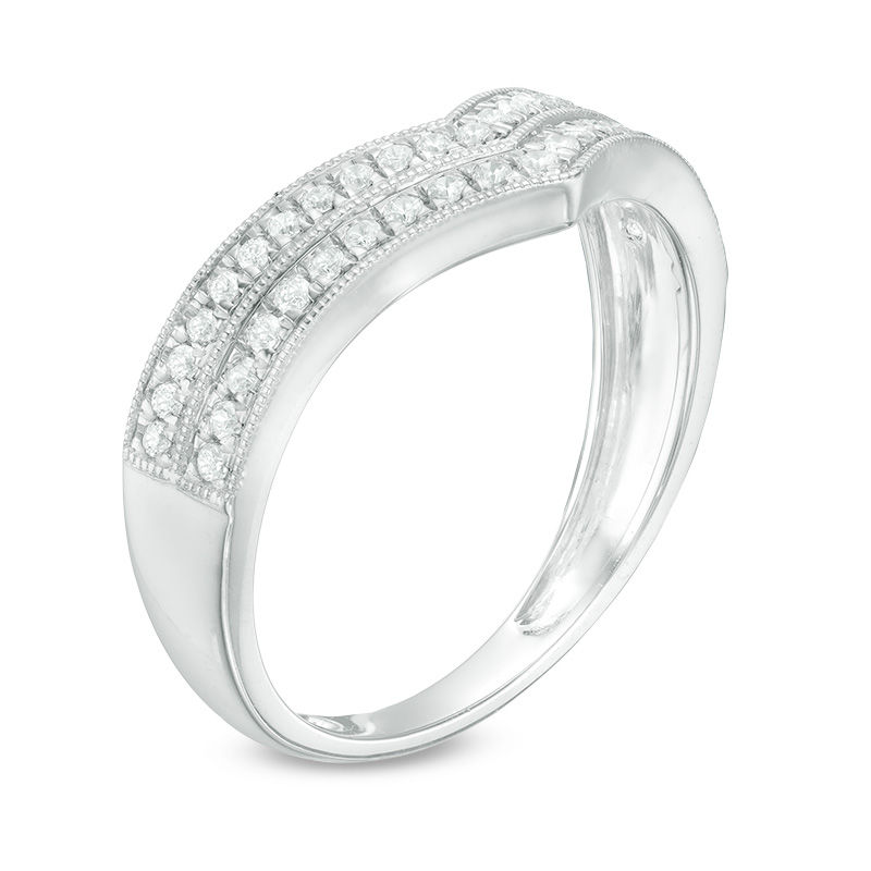 Main Image 2 of 1/4 CT. T.W. Diamond Two Row Chevron Wedding Band in 10K White Gold