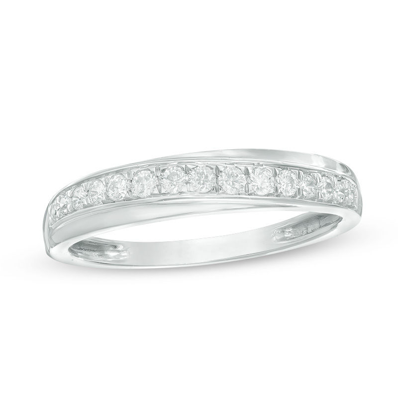 Main Image 1 of 1/4 CT. T.W. Diamond Slant Wedding Band in 10K White Gold