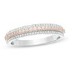 Thumbnail Image 1 of 1/4 CT. T.W. Diamond Three Row Wedding Band in 10K White Gold and Rose Rhodium