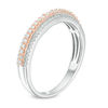 Thumbnail Image 2 of 1/4 CT. T.W. Diamond Three Row Wedding Band in 10K White Gold and Rose Rhodium