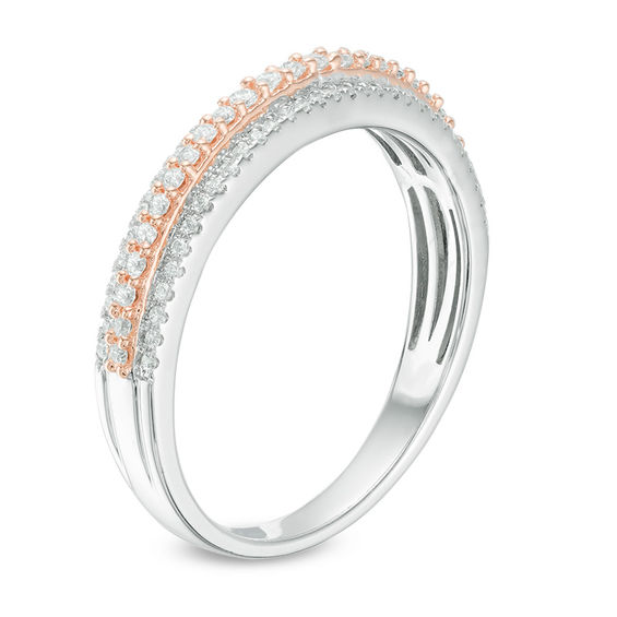 1/4 CT. T.w. Diamond Three Row Wedding Band in 10K White Gold and Rose Rhodium