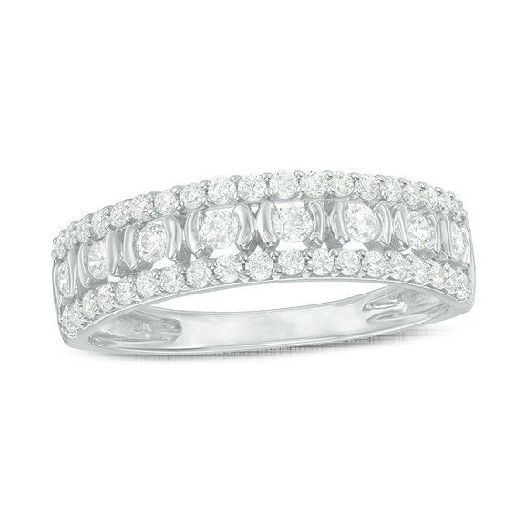 1/2 CT. T.w. Diamond Three Row Wedding Band in 10K White Gold