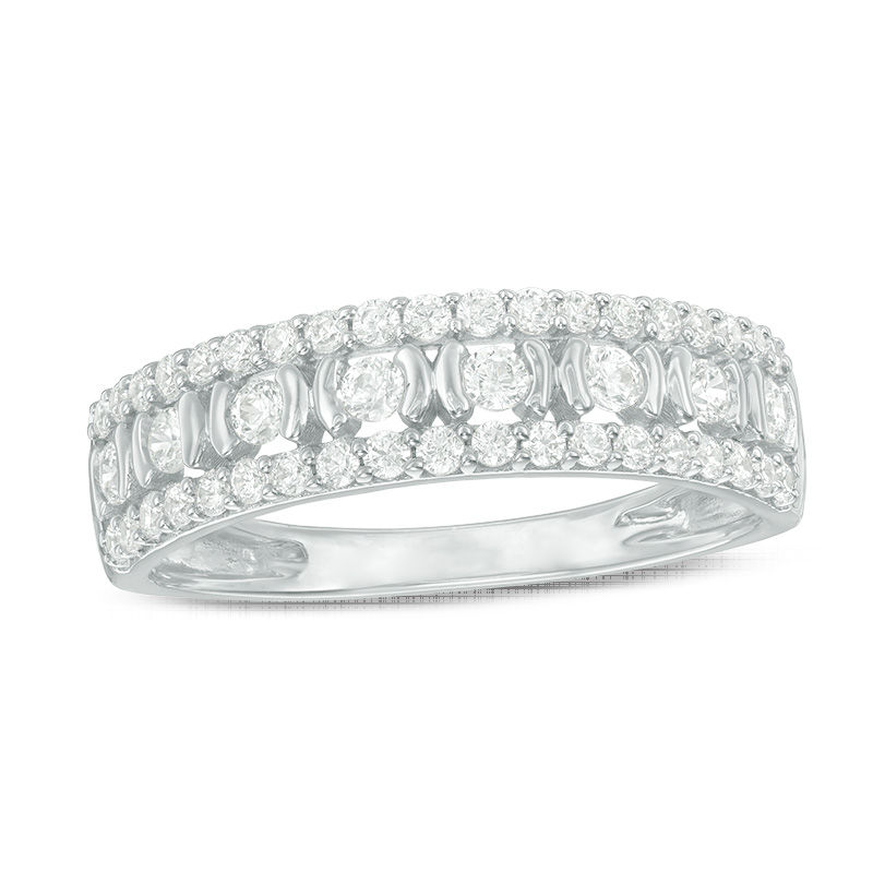 Main Image 1 of 1/2 CT. T.W. Diamond Three Row Wedding Band in 10K White Gold