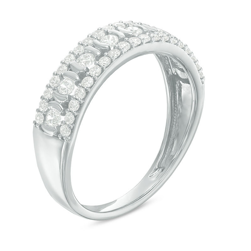 Main Image 2 of 1/2 CT. T.W. Diamond Three Row Wedding Band in 10K White Gold