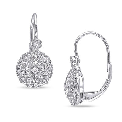 1/3 CT Natural Diamond Antique Style Leverback Earrings in 14k White Gold 