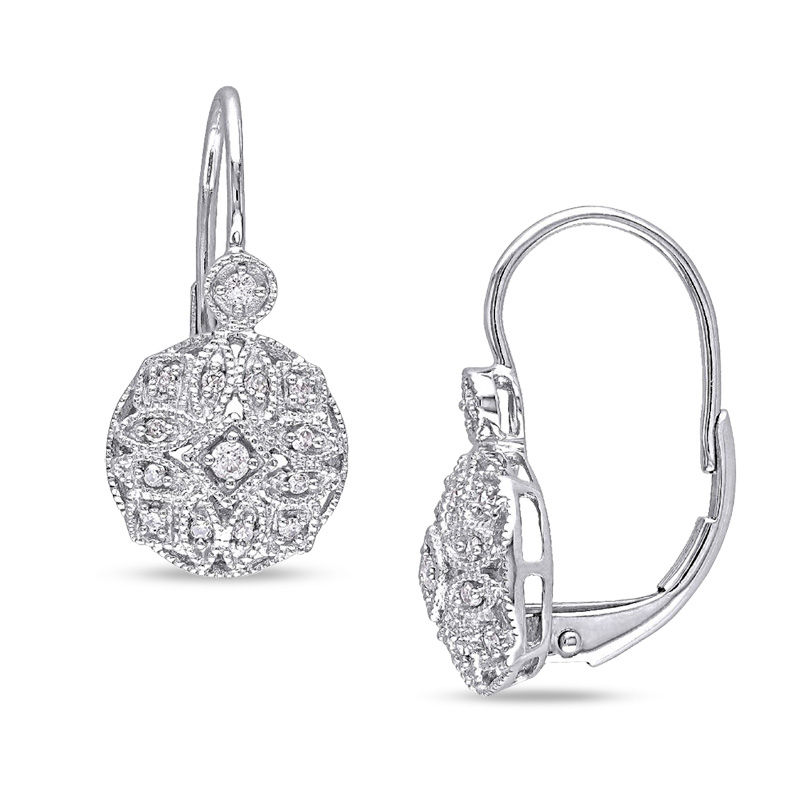 1/8 CT. T.W. Diamond Vintage-Style Drop Earrings in 14K White Gold