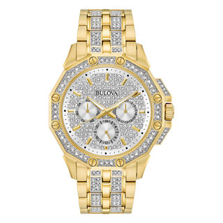 Men's Bulova Crystal Accent Gold-Tone Watch with Silver-Tone