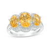 Thumbnail Image 0 of Oval Citrine and Diamond Accent Three Stone Frame Ring in Sterling Silver
