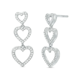 3/8 CT. T.W. Diamond Triple Heart Drop Earrings in Sterling Silver