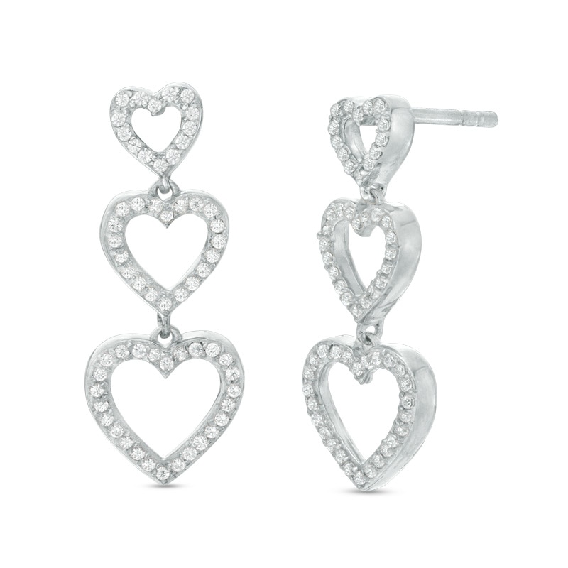 Main Image 1 of 3/8 CT. T.W. Diamond Triple Heart Drop Earrings in Sterling Silver