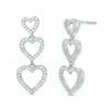 Thumbnail Image 1 of 3/8 CT. T.W. Diamond Triple Heart Drop Earrings in Sterling Silver