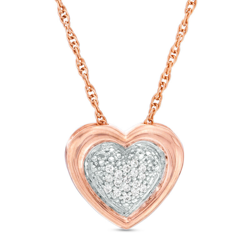 14K Rose Gold Diamond Heart Necklace