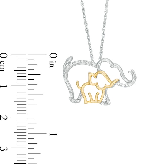 Diamond Accent Elephant and Calf Pendant in Sterling Silver and 10K Gold