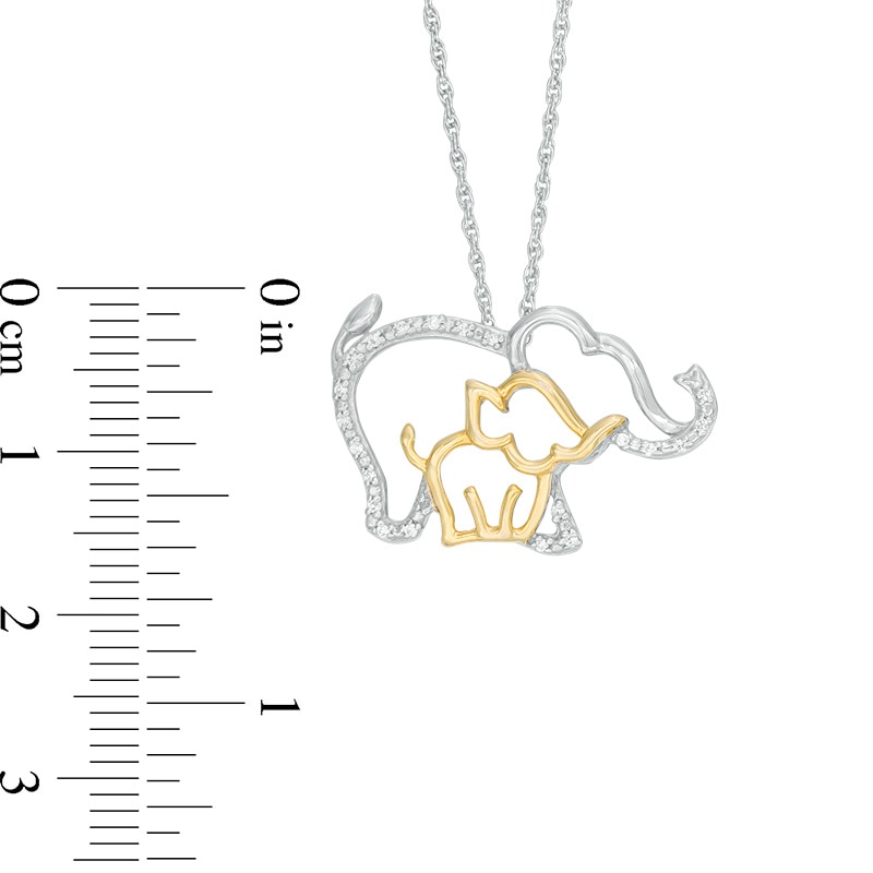 Main Image 2 of Diamond Accent Elephant and Calf Pendant in Sterling Silver and 10K Gold