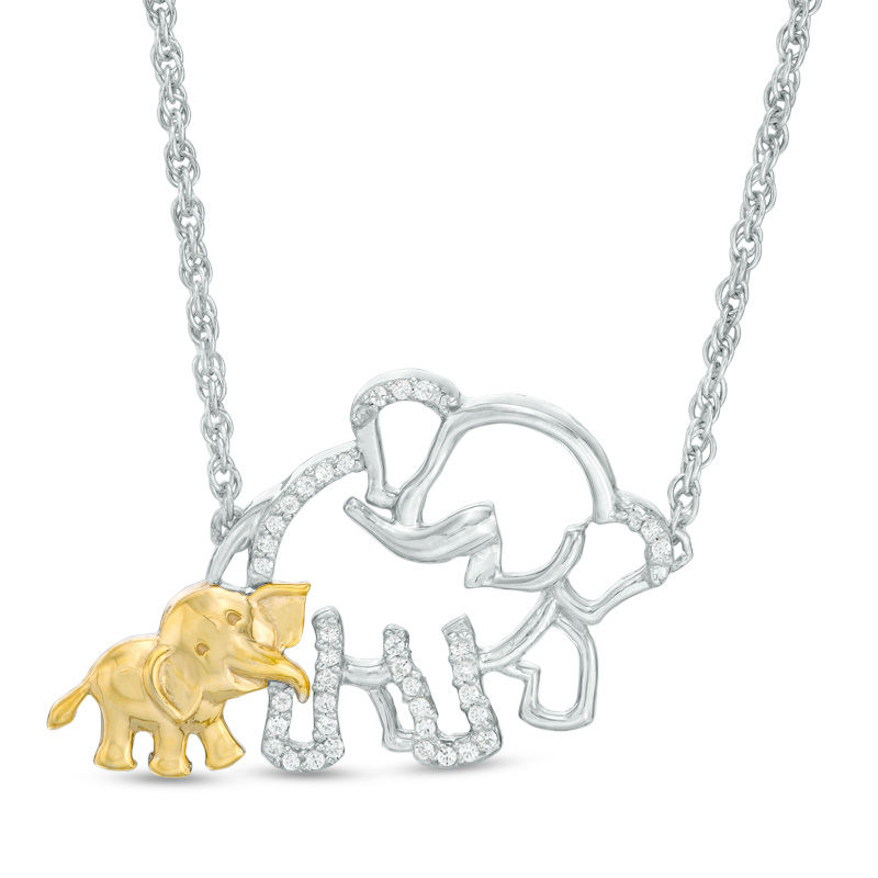 1/10 CT. T.W. Diamond Elephant and Calf Necklace in Sterling Silver and