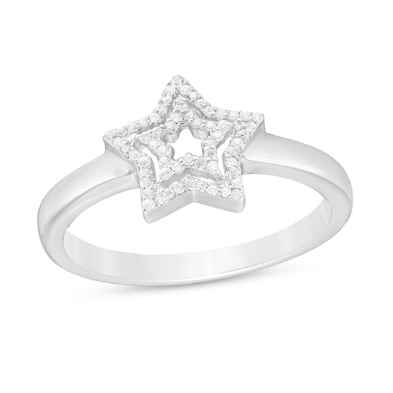 1/10 CT. T.w. Diamond Double Star Ring in Sterling Silver