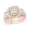Thumbnail Image 0 of 2-1/8 CT. T.W. Princess-Cut Diamond Past Present Future® Double  Frame Bridal Set in 14K Rose Gold