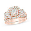 Thumbnail Image 1 of 2-1/8 CT. T.W. Princess-Cut Diamond Past Present Future® Double  Frame Bridal Set in 14K Rose Gold