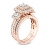 Thumbnail Image 1 of 2-1/8 CT. T.W. Princess-Cut Diamond Past Present Future® Double  Frame Bridal Set in 14K Rose Gold