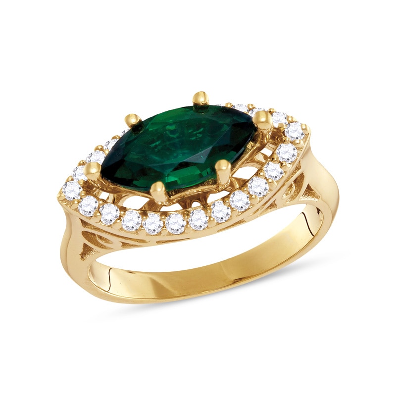 Main Image 1 of Marquise Lab-Created Emerald and 1/3 CT. T.W. Diamond Frame Ring in 10K Gold