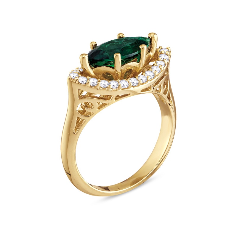 Main Image 2 of Marquise Lab-Created Emerald and 1/3 CT. T.W. Diamond Frame Ring in 10K Gold