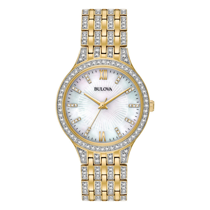 Main Image 1 of Ladies' Bulova Crystal Accent Gold-Tone Watch with Mother-of-Pearl Dial (Model: 98L234)