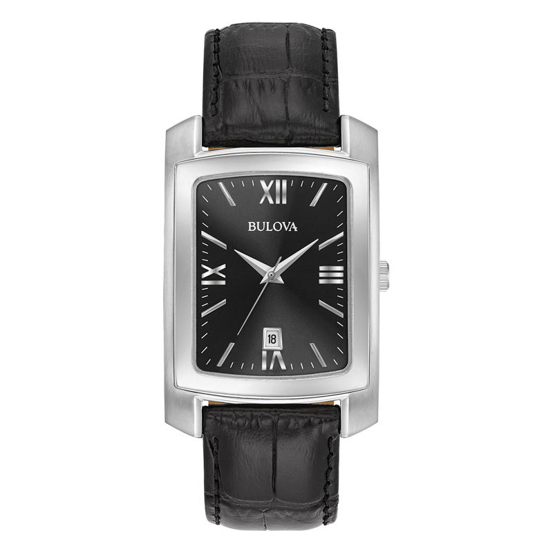 Main Image 1 of Men's Bulova Classic Strap Watch with Black Rectangular Dial (Model: 96B269)