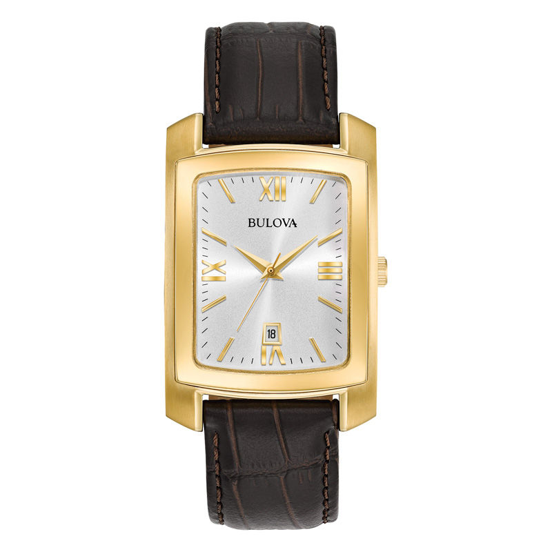 Main Image 1 of Men's Bulova Classic Collection Gold-Tone Strap Watch with Rectangular Ivory Dial (Model: 97B162)