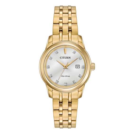 Ladies' Citizen Eco-DriveÂ® Diamond Accent Gold-Tone Watch with White Dial (Model: Ew2392-54A)