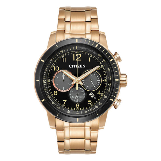 Men's Citizen Eco-DriveÂ® Brycen Chronograph Rose-Tone Watch with Black Dial (Model: Ca4359-55E)