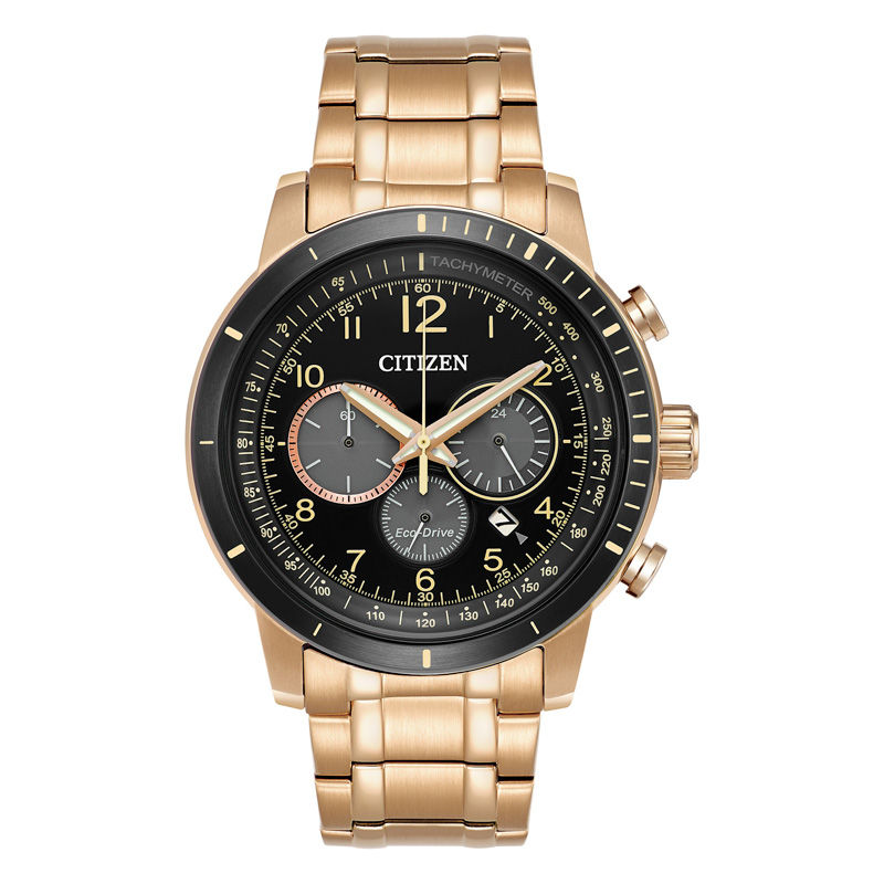 Main Image 1 of Men's Citizen Eco-Drive® Brycen Chronograph Rose-Tone Watch with Black Dial (Model: CA4359-55E)