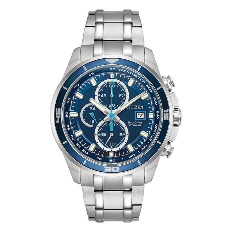 Men's Citizen Eco-Drive® Brycen Super Titanium™ Chronograph Watch with Blue Dial (Model: CA0349-51L)