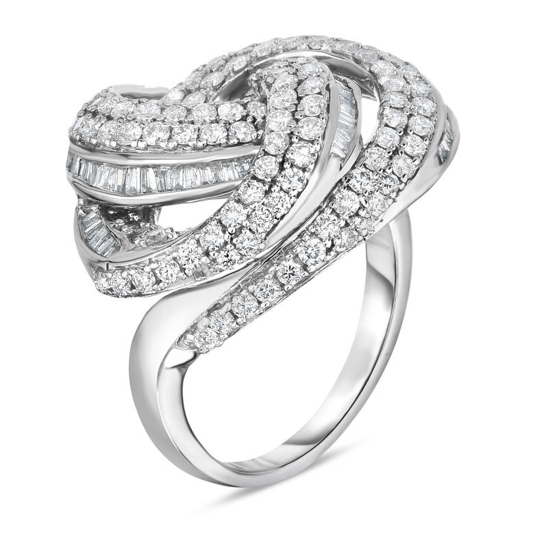2 CT. T.W. Baguette and Round Diamond Open Swirl Ring in Sterling Silver