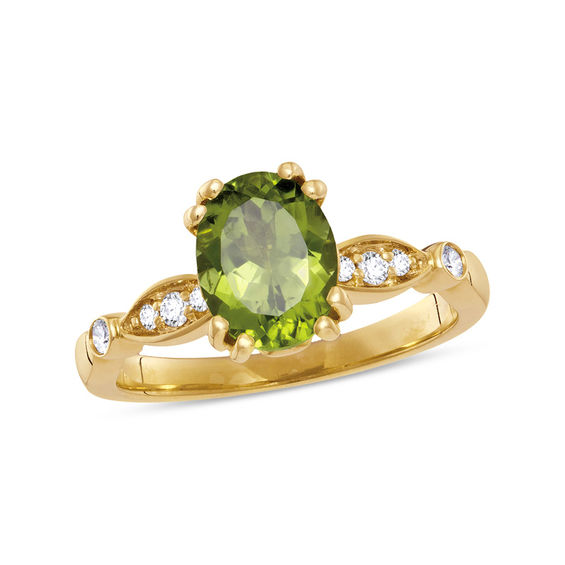 Sizes 5-10 Silver City Jewelry 10K Yellow Gold Natural Peridot Ring Oval 6x4mm Diamond Accent 