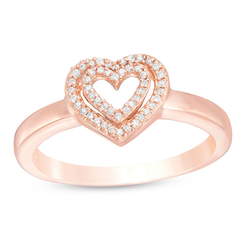 1/10 CT. T.W. Diamond Double Heart Ring in 10K Rose Gold Zales