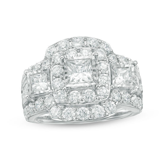3 CT. T.w. Princess-Cut Diamond Past Present Future® Double Frame Engagement Ring in 14K White Gold