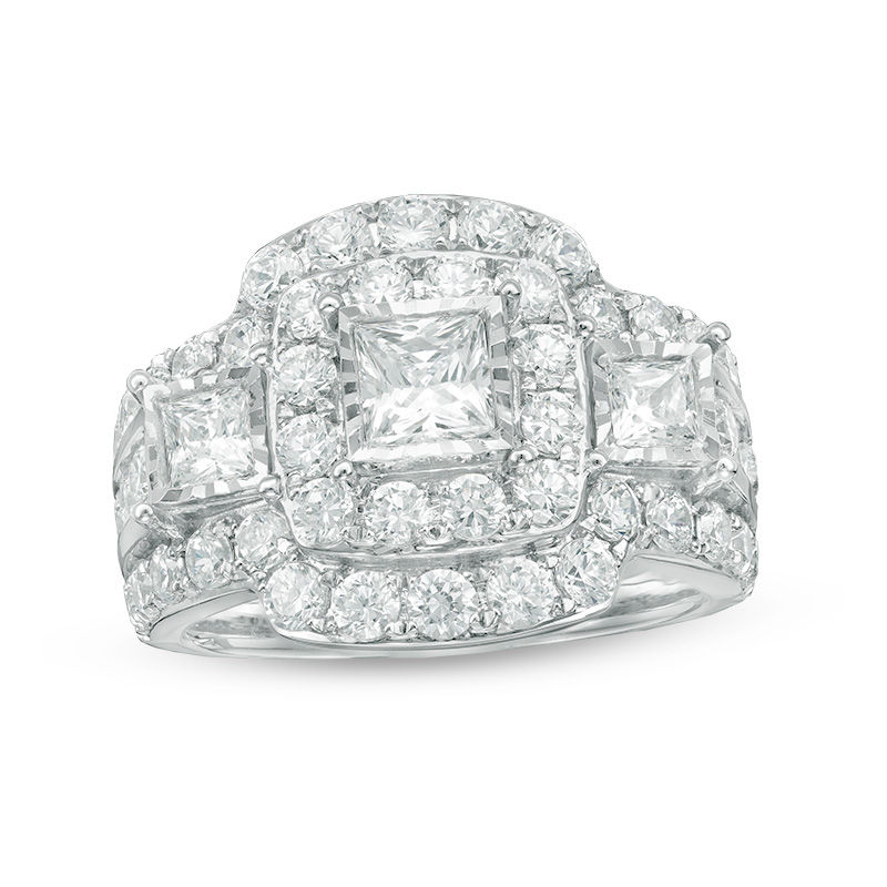 Main Image 1 of 3 CT. T.W. Princess-Cut Diamond Past Present Future® Double Frame Engagement Ring in 14K White Gold